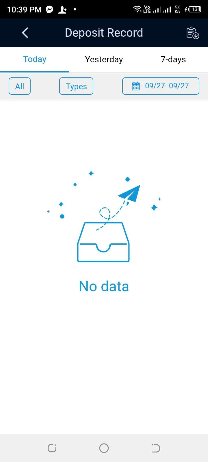 BetPKR record screen with date filters for tracking deposits and transactions